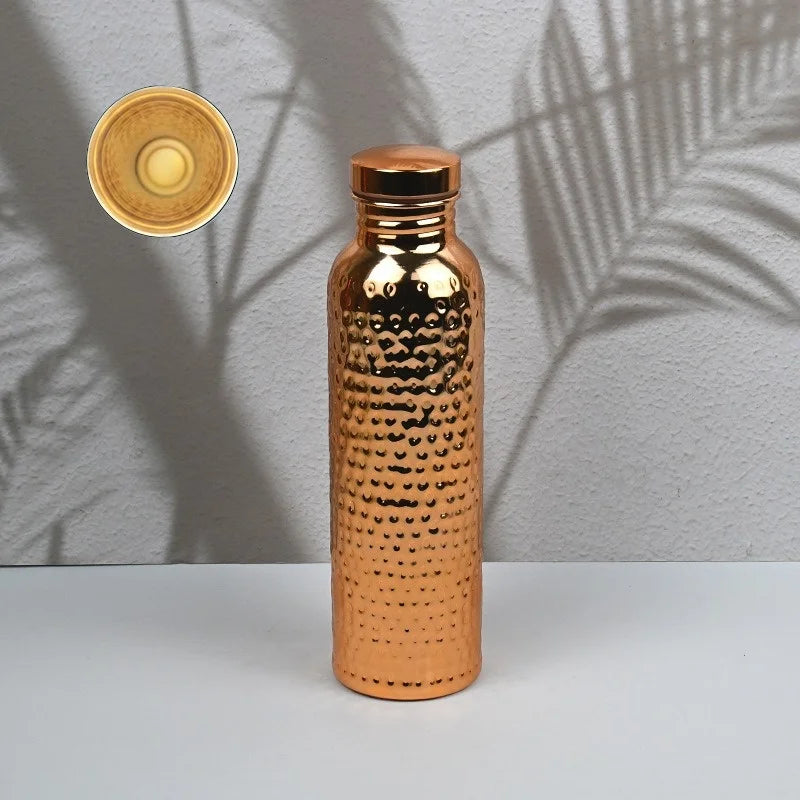 Copper Water Bottle One-Click Open Lid Stainless Steel Hammer Pattern Cup Sports Water Bottle JUSTINLAU 27oz Electroplated