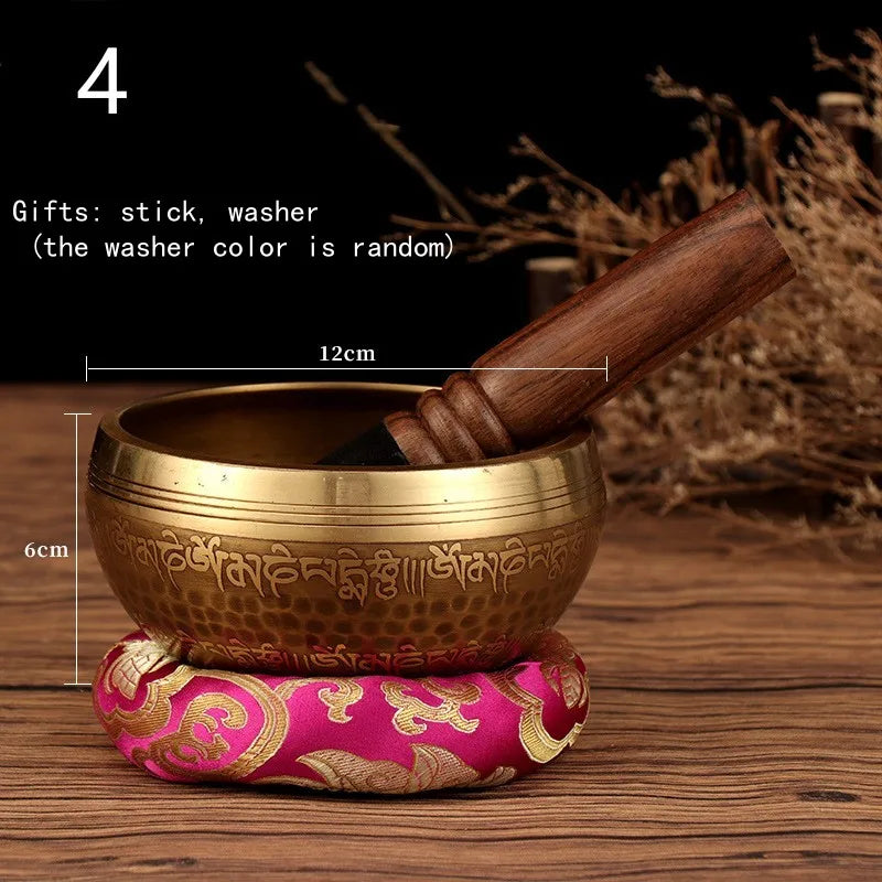 New Tibetan Nepal Handmade Singing Bowls set Buddha Mantra Design Tibetan Bowl with Leather stick for Yoga Chanting Meditation