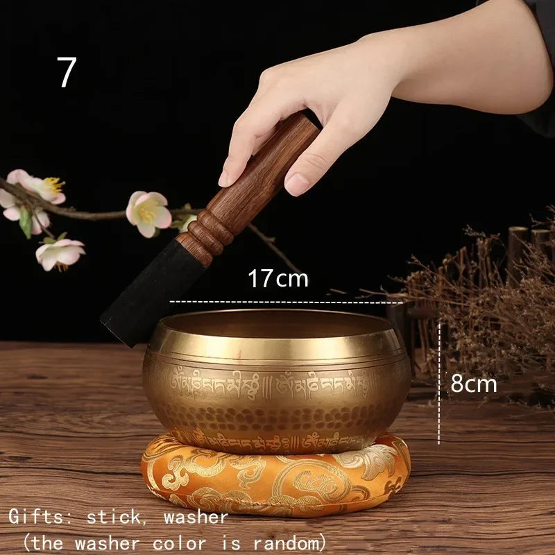 New Tibetan Nepal Handmade Singing Bowls set Buddha Mantra Design Tibetan Bowl with Leather stick for Yoga Chanting Meditation