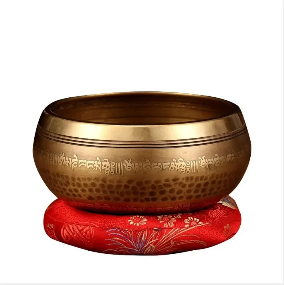 Handmade Tibetan Singing Bowls Set Nepal Buddha Mantra Engraved Meditation Bowl with Leather Stick for Yoga Chanting