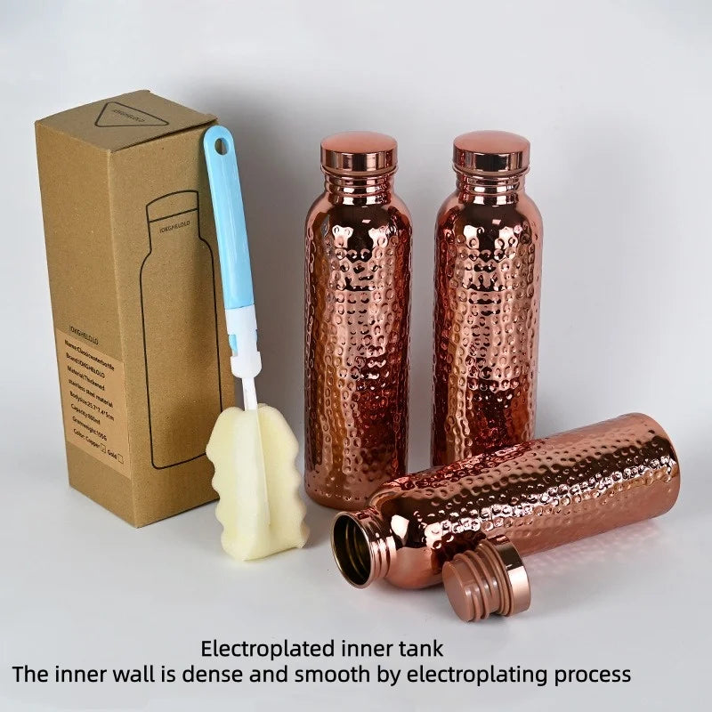 Copper Water Bottle One-Click Open Lid Stainless Steel Hammer Pattern Cup Sports Water Bottle JUSTINLAU 27oz Electroplated