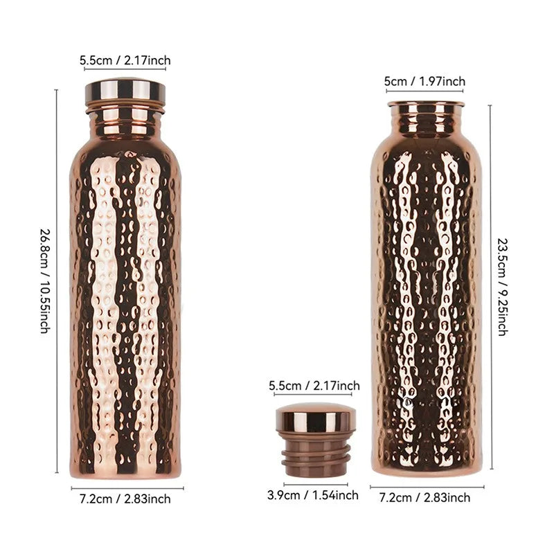 Copper Water Bottle One-Click Open Lid Stainless Steel Hammer Pattern Cup Sports Water Bottle JUSTINLAU 27oz Electroplated