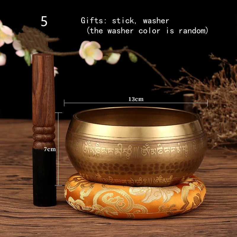 New Tibetan Nepal Handmade Singing Bowls set Buddha Mantra Design Tibetan Bowl with Leather stick for Yoga Chanting Meditation
