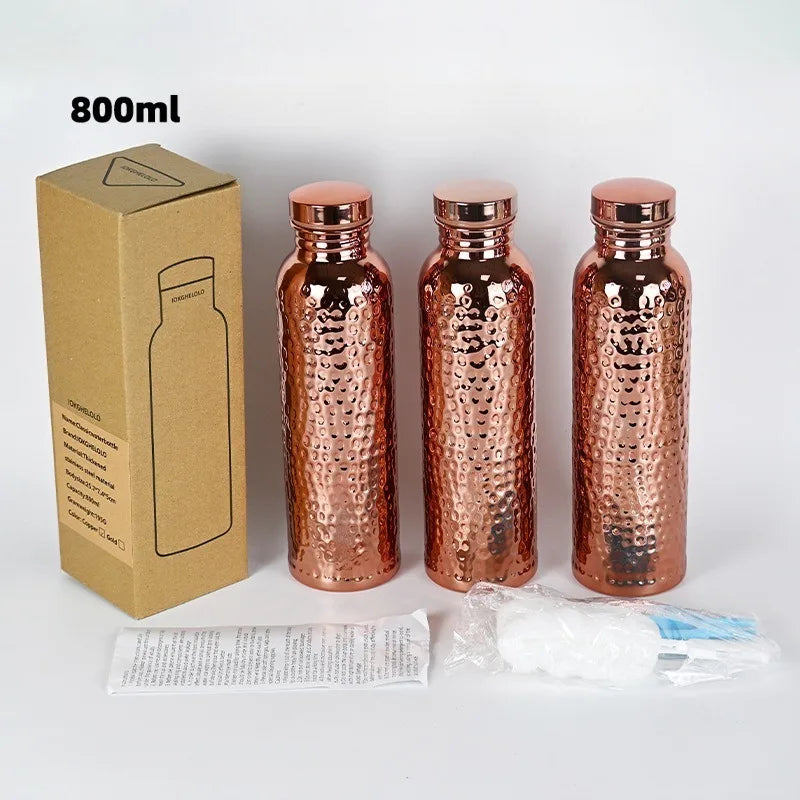 Copper Water Bottle One-Click Open Lid Stainless Steel Hammer Pattern Cup Sports Water Bottle JUSTINLAU 27oz Electroplated