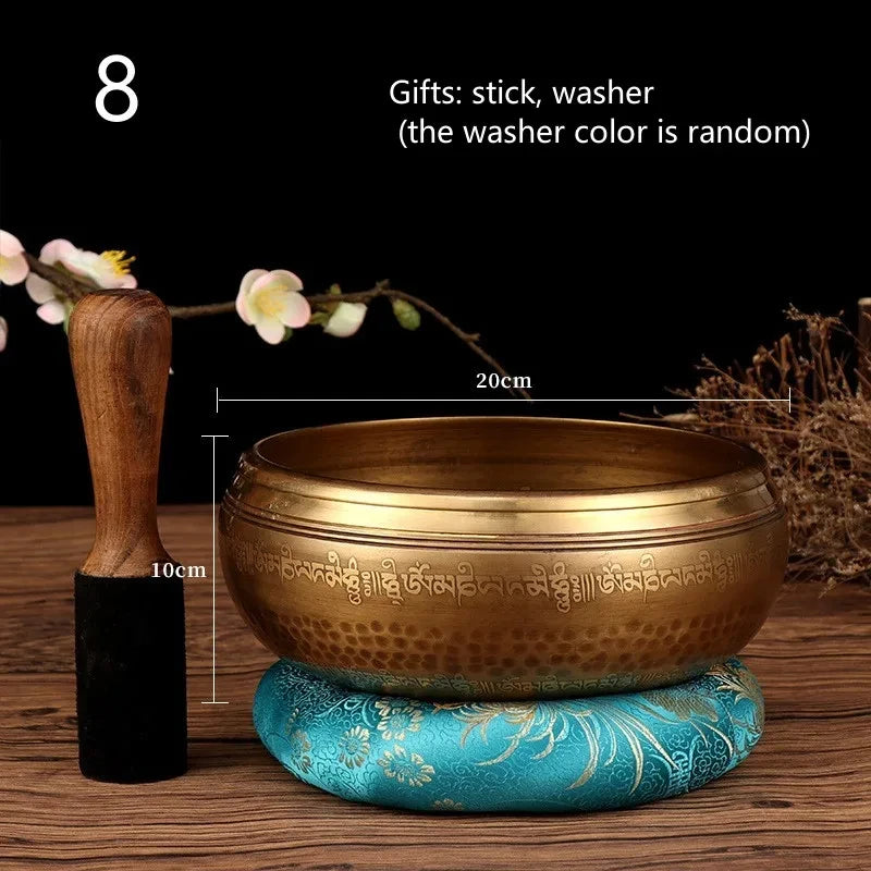 New Tibetan Nepal Handmade Singing Bowls set Buddha Mantra Design Tibetan Bowl with Leather stick for Yoga Chanting Meditation