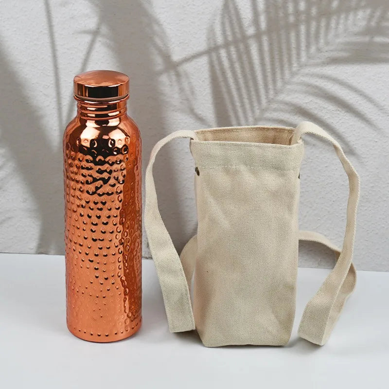 Copper Water Bottle One-Click Open Lid Stainless Steel Hammer Pattern Cup Sports Water Bottle JUSTINLAU 27oz Electroplated