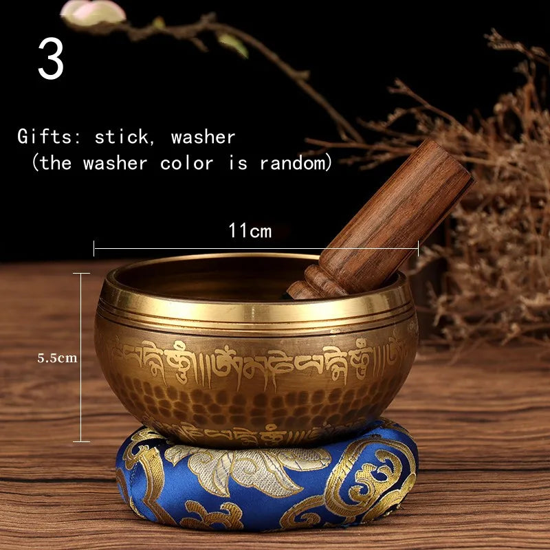 New Tibetan Nepal Handmade Singing Bowls set Buddha Mantra Design Tibetan Bowl with Leather stick for Yoga Chanting Meditation