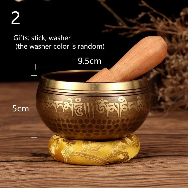 Handmade Tibetan Singing Bowls Set Nepal Buddha Mantra Engraved Meditation Bowl with Leather Stick for Yoga Chanting