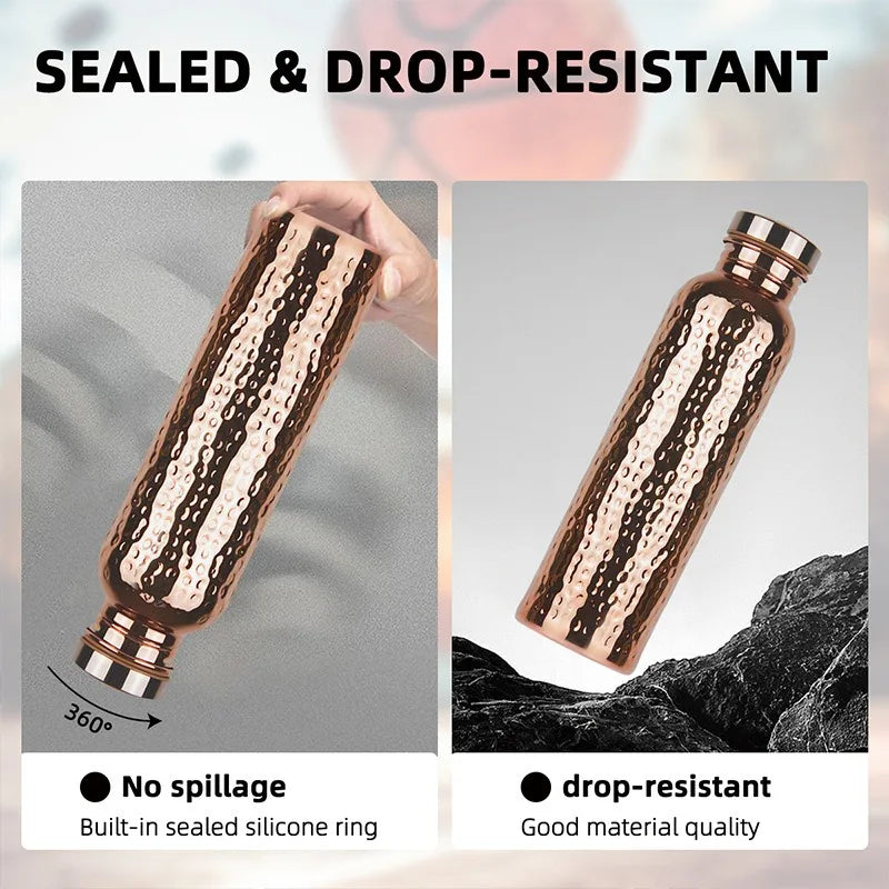Copper Water Bottle One-Click Open Lid Stainless Steel Hammer Pattern Cup Sports Water Bottle JUSTINLAU 27oz Electroplated