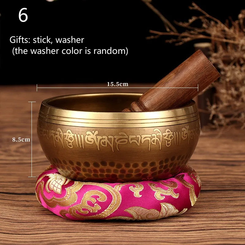 New Tibetan Nepal Handmade Singing Bowls set Buddha Mantra Design Tibetan Bowl with Leather stick for Yoga Chanting Meditation