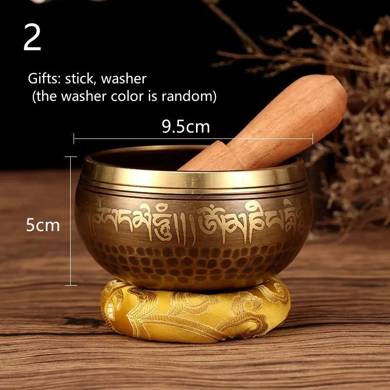 New Tibetan Nepal Handmade Singing Bowls set Buddha Mantra Design Tibetan Bowl with Leather stick for Yoga Chanting Meditation