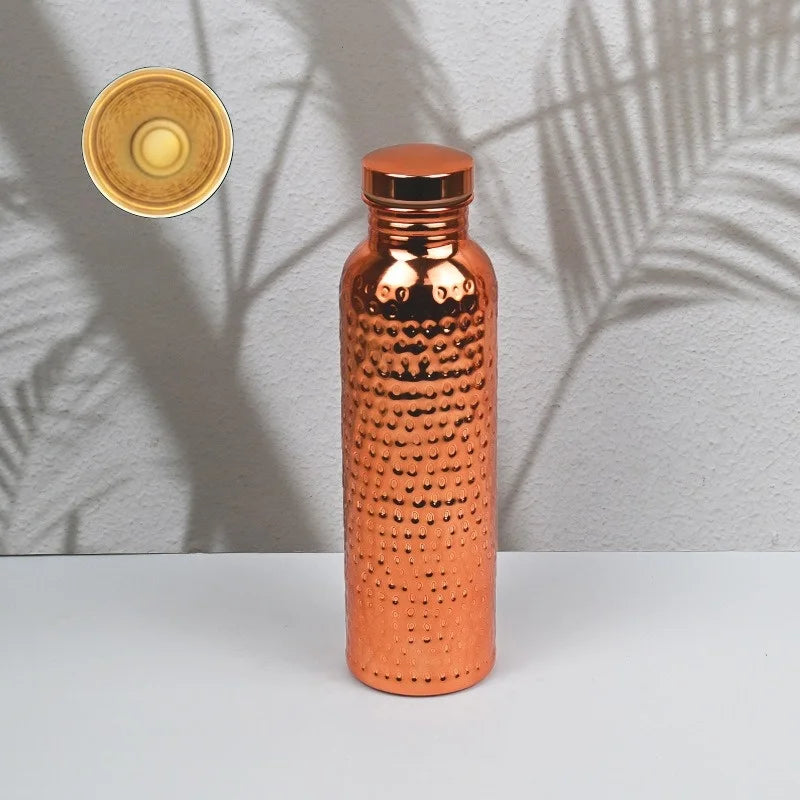 Copper Water Bottle One-Click Open Lid Stainless Steel Hammer Pattern Cup Sports Water Bottle JUSTINLAU 27oz Electroplated