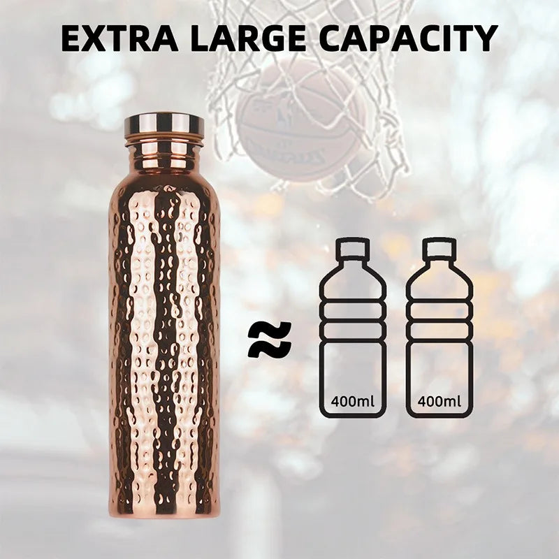 Copper Water Bottle One-Click Open Lid Stainless Steel Hammer Pattern Cup Sports Water Bottle JUSTINLAU 27oz Electroplated