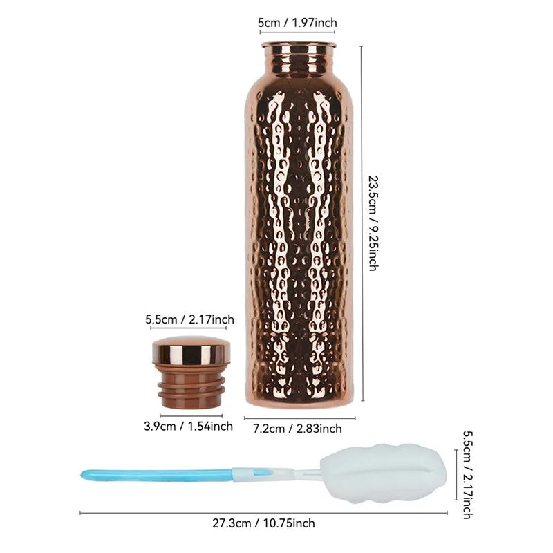 Copper Water Bottle One-Click Open Lid Stainless Steel Hammer Pattern Cup Sports Water Bottle JUSTINLAU 27oz Electroplated