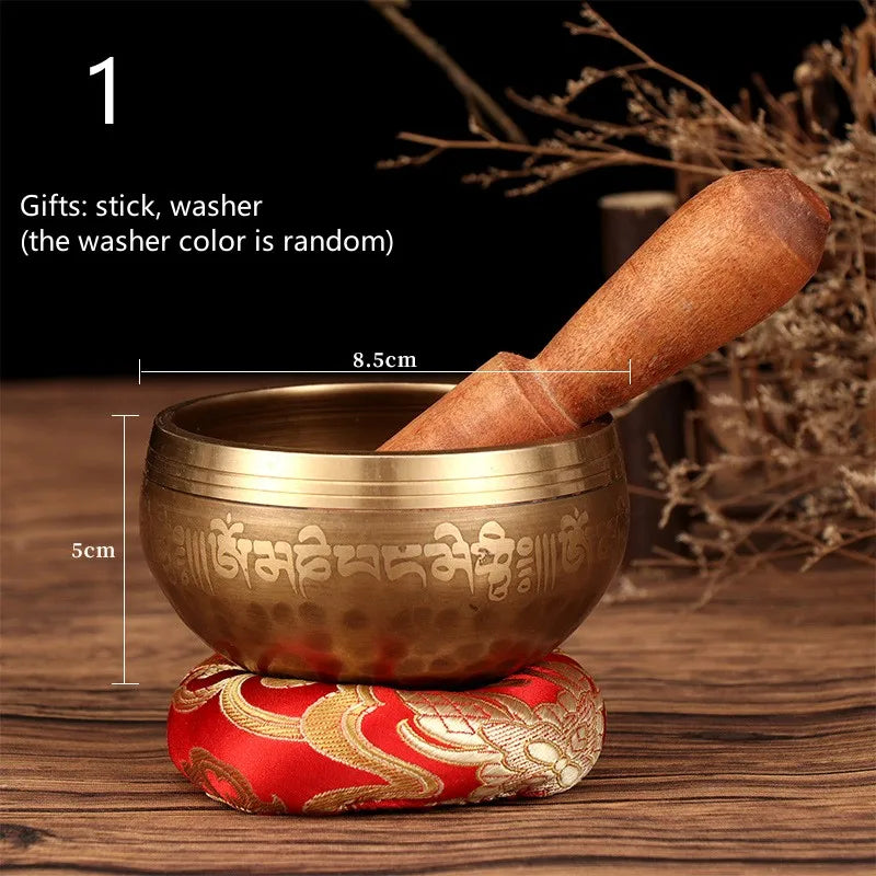 New Tibetan Nepal Handmade Singing Bowls set Buddha Mantra Design Tibetan Bowl with Leather stick for Yoga Chanting Meditation