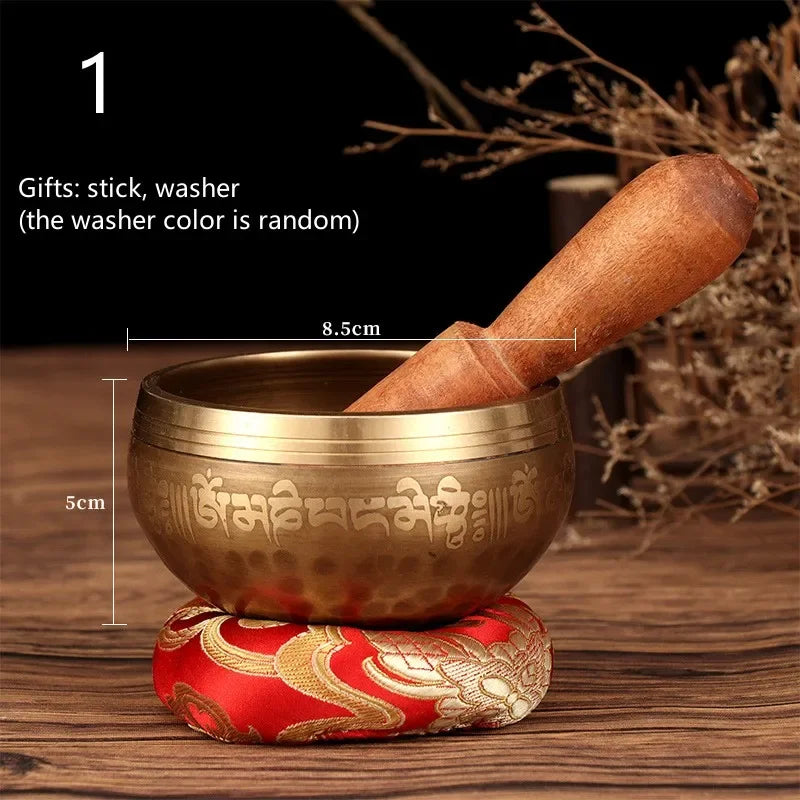 Handmade Tibetan Singing Bowls Set Nepal Buddha Mantra Engraved Meditation Bowl with Leather Stick for Yoga Chanting